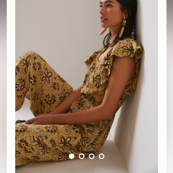 NWT Anthropologie KOPAL Myra Small jumpsuit wide leg, ruffled off shoulder Sz S - Picture 6 of 12